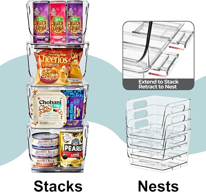 Sorbus Stackable Storage Bins Open Front, Clear Stackable Storage Bins, Pantry Bins for Storage and Organization, Acrylic Stackable Bins for Kitchen, Clear Pantry Organizer Bins (Small Square 8 Pack) - Image 5