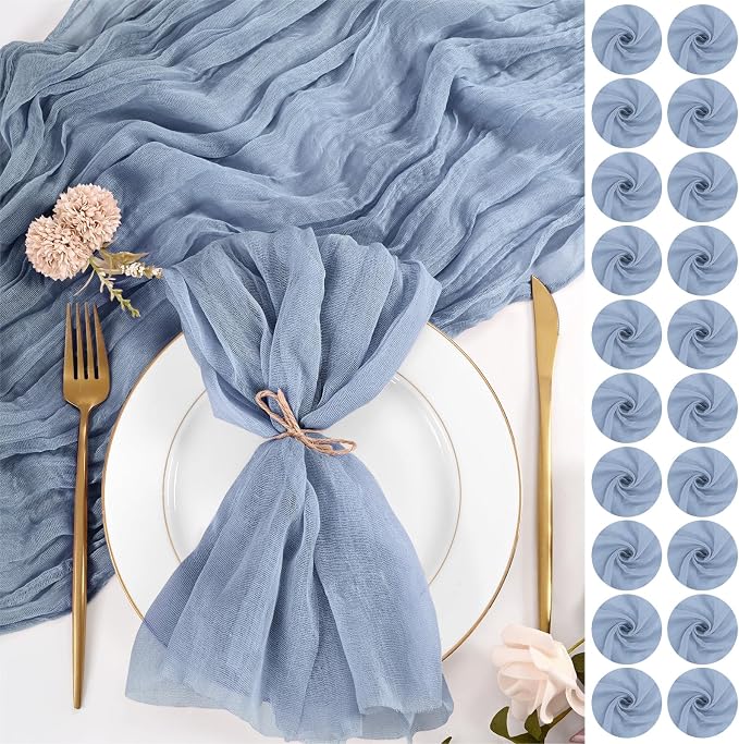 100 Pack Dusty Blue Cloth Napkins 20x20Inch Cheesecloth Napkins | Elegant Cloth Napkins for Table, Washable Rustic Boho Gauze Napkins, for Wedding Party Bridal Baby Shower Dinner Table Decor by Lumaycens