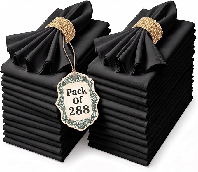 Bulk Pack-288 Hotel Cloth Napkins, 18"x18", Wrinkle Resistant, Black | High Volume Cotton Blend Collection for Restaurants, Catering & Event Venues, Washable & Reusable by UTOPIAKITCHEN