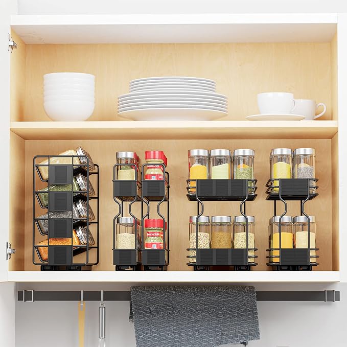 SpaceAid Pull Out Spice Rack Organizer with 20 Jars, Heavy Duty Slide Out Seasoning Organizer for Kitchen Cabinets, with 801 Labels and Chalk Marker, Right Facing - Image 4