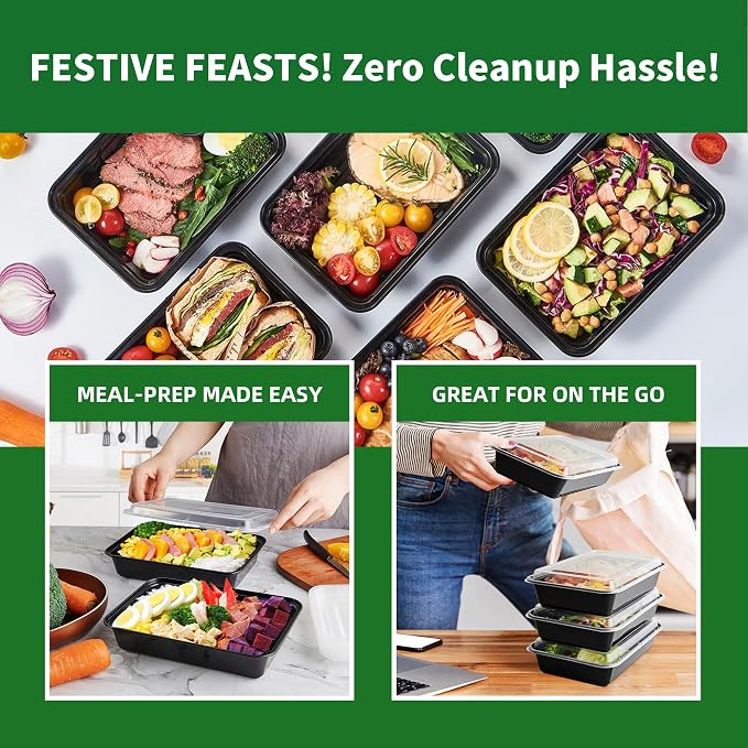 58oz Meal Prep Containers, 50 Pack Disposable Food Storage Boxes with Lids | Heavy Duty, Single Compartment, Leakproof Lids, BPA Free, Microwave Freezer Safe, Plastic To Go Bento Boxes for Lunch Takeout - Image 5