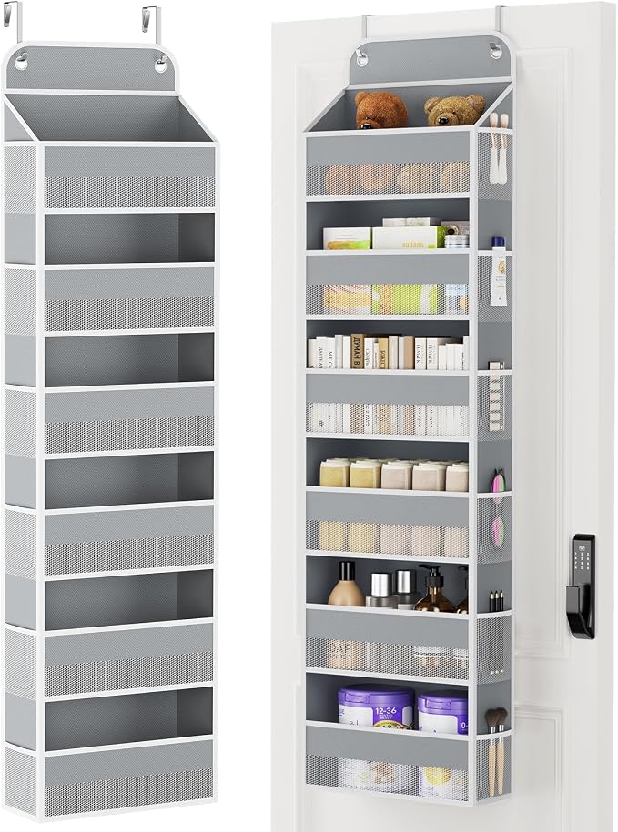 Yecaye Over Door Organizer, 60 lbs Load Capacity, Metal Hanging Storage with 6 Shelves for Toys, Bathroom, Nursery, Dorm Room, Grey,1Pc by Yecaye