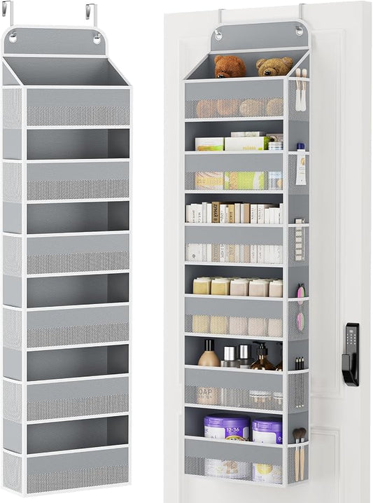 Yecaye Over Door Organizer, 60 lbs Load Capacity, Metal Hanging Storage with 6 Shelves for Toys, Bathroom, Nursery, Dorm Room, Grey,1Pc by Yecaye