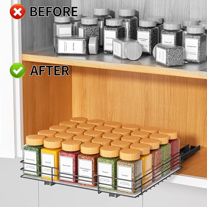 RCHYFEED Pull Out Spice Rack Organizer, 12.5" Wx10.5 Dx2.5 H | Slide Out Spice Rack for Inside Cabinets, Heavy Duty, Fits Kitchen and Pantry, For Seasoning, Sauces, Canned - Image 2