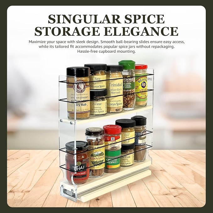 Narrow Spice Rack - Sliding Spice Jars Organizer - Pantry Organizers & Storage - Slide Out Drawers for Kitchen Cabinets - Seasoning Caddy (2.3" W x 10.75" H x 10.6" D, Assembled) - Image 5