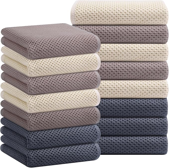 Homaxy 100% Cotton Waffle Weave Kitchen Towels, 15-Pack, Mixed Color | Ultra Soft Absorbent Dish Towels, Quick Drying Cleaning Towels, 13 x 28 Inches by Homaxy