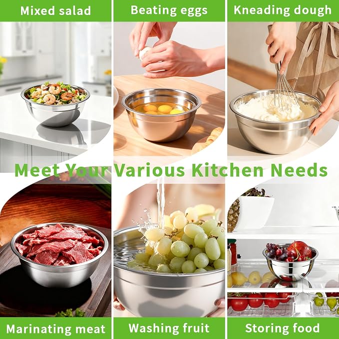 7 Pcs Stainless Steel Mixing Bowls with Colorful Lids Set Metal Salad Bowls | Nesting Design for Kitchen Mixing/preping/Saving, Size: 0.7, 1.1, 1.5, 2.1, 3.5, 4, 4.5Qt - Image 4