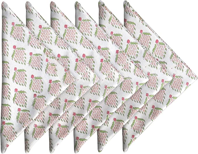 Craftbot Washable Cotton Print Napkins 18x18 inches - Set of 6 - Everyday Use or Dinner Party and Events - Off White Indian Block Printed Fabric by AVKAStudio