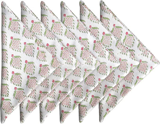 Craftbot Washable Cotton Print Napkins 18x18 inches - Set of 6 - Everyday Use or Dinner Party and Events - Off White Indian Block Printed Fabric by AVKAStudio
