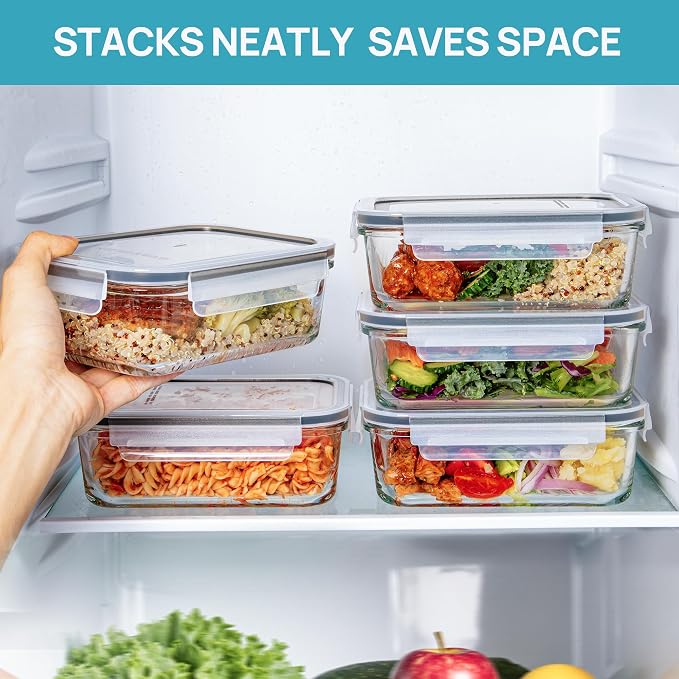 Vtopmart 5Pack 30oz Glass Meal Prep Container Sets with Lids, Grey | Glass Food Storage Containers, Snap Airtight Lid, For Microwave, Oven, Freezer and Dishwasher Safe, BPA Free - Image 5