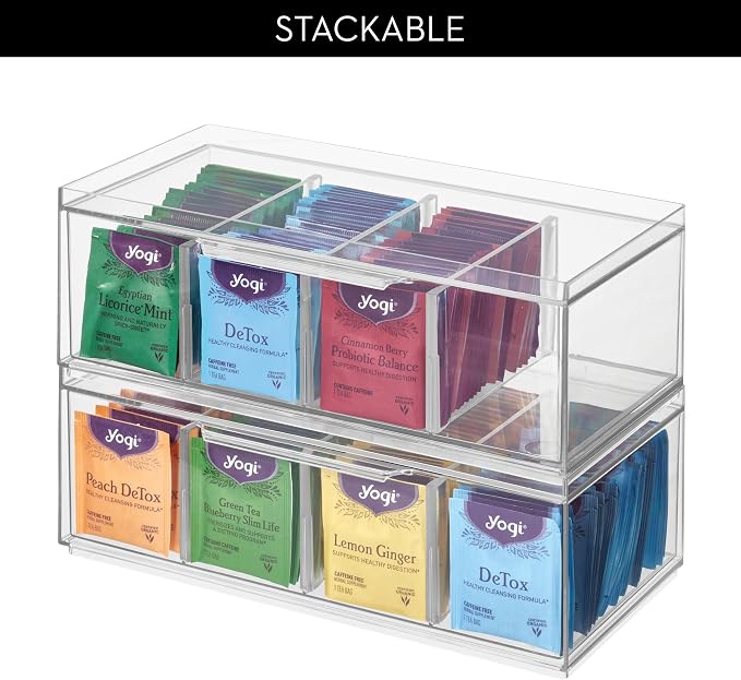iDesign XL Tea Bag Organizer, 4-Section Clear Stackable, 2-Pack | For Counter, Storage Drawer, For Cabinet - Image 6