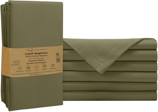Ruvanti Cloth Napkins Set of 6, 100% Cotton High GSM 18x18 Inches Soft, Washable, Highly Durable & Absorbent, Perfect for Parties, Christmas, Thanksgiving Dinners – Capulet Olive by Ruvanti