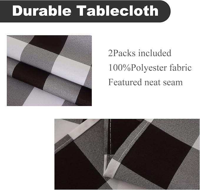 Cupuamon 2 Pack Waterproof Polyester Fabic Rectangle Checkered Tablecloth，60x120 Outdoor Table Cloth，Oil Stain Prevention Table Cloth for Pinics and Parties（Black and White） - Image 2