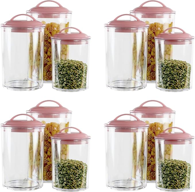 Reston Lloyd Food Storage Containers, BPA Free Airtight Canisters for Cereal, Pasta, Sugar, Coffee, Flour, Cookies, Loose Tea, for Kitchen Organization, Set of 3, Pink (Pack of 4) by RestonLloyd