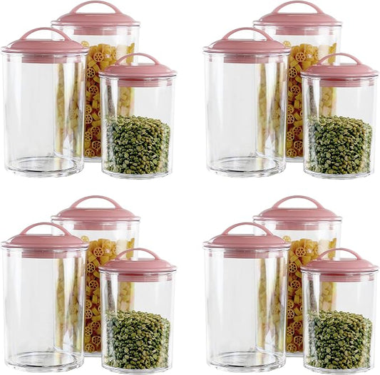 Reston Lloyd Food Storage Containers, BPA Free Airtight Canisters for Cereal, Pasta, Sugar, Coffee, Flour, Cookies, Loose Tea, for Kitchen Organization, Set of 3, Pink (Pack of 4) by RestonLloyd