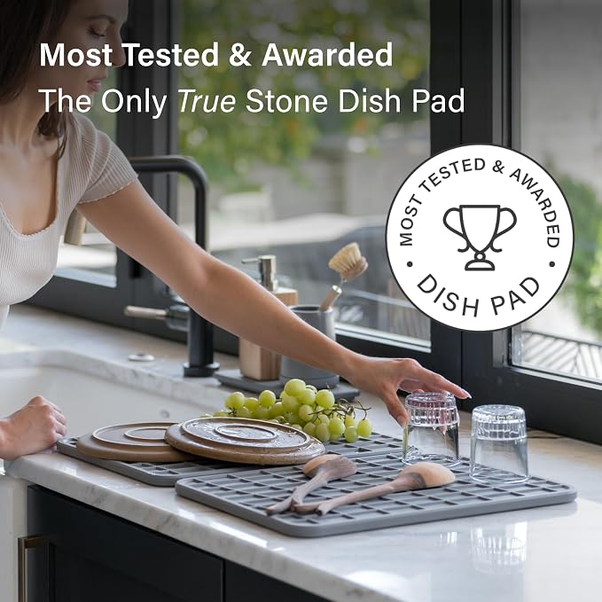 Dorai Home Dish Pad - Collapsable Stone Dish Drying Mat with Diatomaceous Earth for Quick Drying - Ultra Absorbent - Encased in Silicone - Eco-Friendly, Foldable - Large 24.6" x 16.5", Slate - Image 8