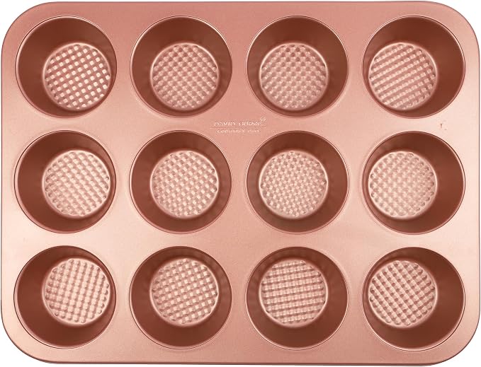 David Burke 12-Cup Muffin Pan, Carbon Steel, PFTE & PFOA Free, Oven Safe, Diamond Textured Surface – Rose Gold - Image 5