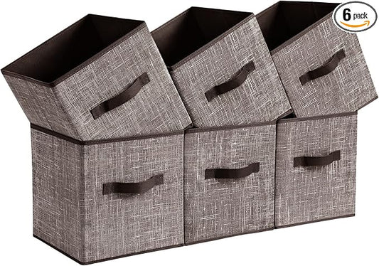 SONGMICS Storage Cubes, 11-Inch Non-Woven Fabric Bins with Double Handles, Set of 6, Closet Organizers for Shelves, Foldable, for Clothes, Walnut Color UROB026K02 by Unknown