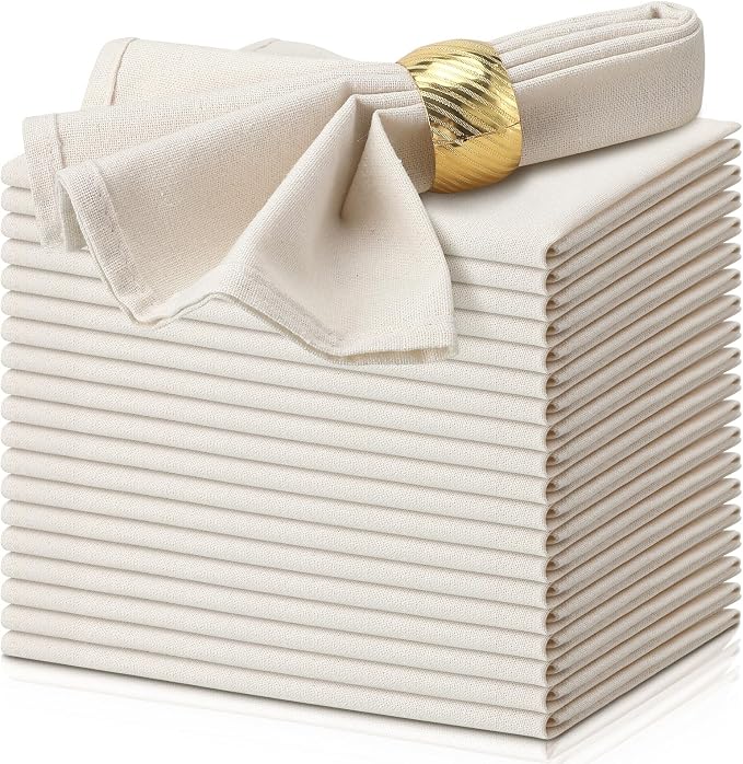 Mixweer Set of 40 Beige Cloth Linen Napkins Bulk Reusable Cotton Dinner Napkin 16 x 16 Inch Washable Pastel Soft Table Napkins for Wedding Dinner Hotel Restaurant Event Party by Mixweer