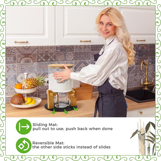 Glass Rice Dispenser 10 lbs, with Airtight Lid & Labels & Slider mat. Make your glass rice container Glass AND Bamboo rice container! Best 5L capacity grain dispenser and rice holder - Image 3