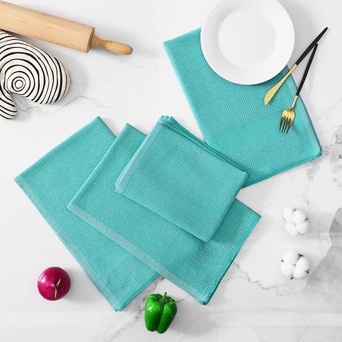 Homaxy 380 GSM Cotton Premium Kitchen Towels 8 Pack, 18"x 28", Teal | Flat and Terry Dish Towels, Highly Absorbent Tea Towel Set with Hanging Loop, Soft Utility Kitchen Hand Towels - Image 5