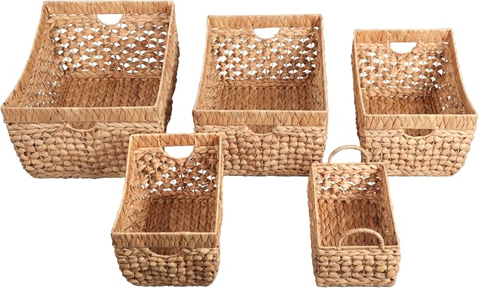 happimess Aria 5-Piece Nesting Storage Baskets Water Hyacinth 21", Natural | Handwoven Contemporary Bohemian Design, Iron Metal Frame, Open Weave, Decorative Organization For Living Room and Bedroom - Image 6
