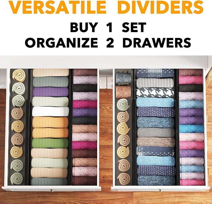 SpaceAid Bamboo 4 Pack Dresser Drawer Dividers, 4.65“ High Adjustable 17“-22” Drawer Organizers, Expandable Organization for Clothing, Clothes, Dressers, Black - Image 5