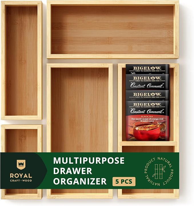 ROYAL CRAFT WOOD Luxury Bamboo Kitchen Drawer Organizer - Expandable Utensil Organizer for Drawer - Multi-Use Drawer Organizer Set - Image 3
