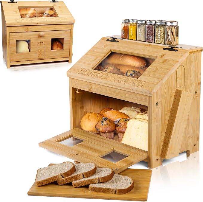 Bread Box for Kitchen Countertop – Large Wooden Bamboo Bread Box with Cutting Board (SELF-ASSEMBLY) - Image 8