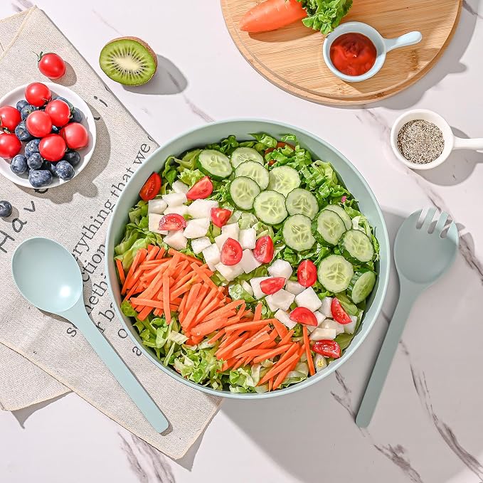 LOVYANXUE Bamboo Fiber Salad Bowl with Servers Set Large 9.8inches Nature Bamboo Mixing Bowl with Servers with Lid Spoon and Fork for Fruits,Salads and Vegetables - Image 8