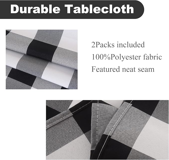Cupuamon 2 Pack Waterproof Polyester Fabic Square Checkered Tablecloth，54x54 Outdoor Table Cloth，Oil Stain Prevention Table Cloth for Pinics and Parties（Black and White） - Image 2