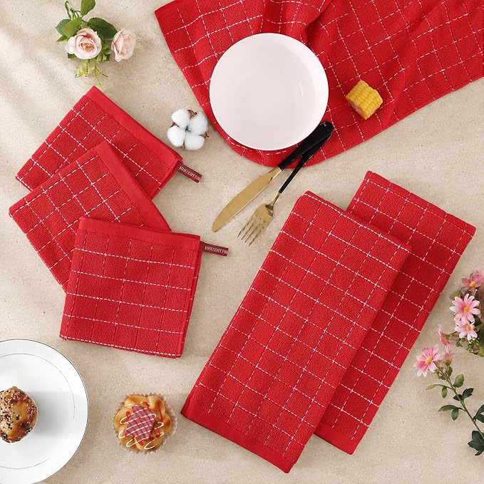 Kitinjoy 100% Cotton Terry Kitchen Dish Cloths, 12”x 12”, 8-Pack, Red | Ultra Soft and Absorbent Dish Towels for Kitchen, Suitable for Drying and Washing Dishes - Image 3