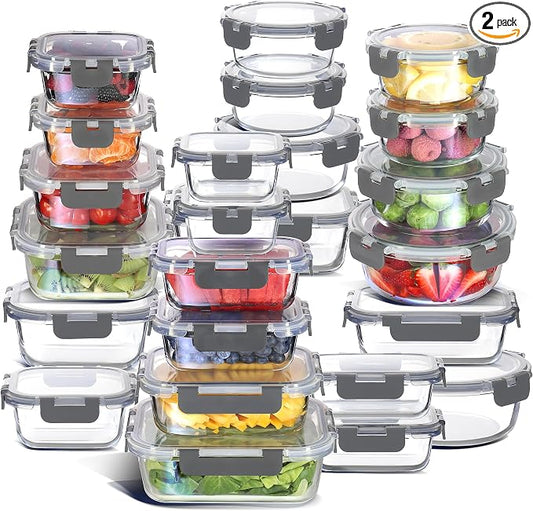EATEX 48pc Glass Storage Containers with Lids, 24 Glass Food Storage Containers with 24 Airtight Lids for Pantry & Kitchen, Meal Prep Containers for Lunch, Oven Freezer Microwave & Dishwasher Safe by Eatex