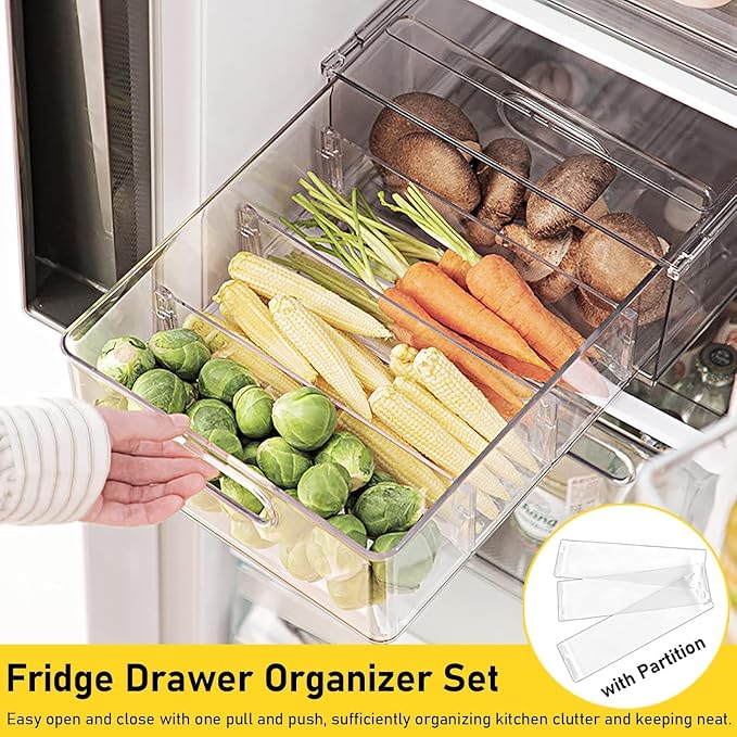 Refrigerator Organizer Bins with Pull-out Drawer 6 Pack Stackable Clear Fridge Drawer Organizer Fruit Vegetable Storage Containers for Kitchen Pantry Organization (2 Small) - Image 4