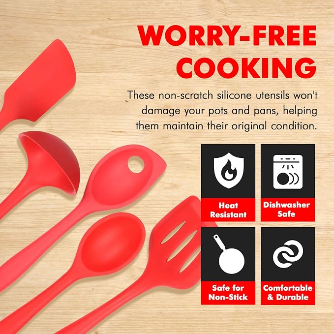 Chef Craft 5 Piece Red Premium Silicone Kitchen Tool Set (42071) - Image 3