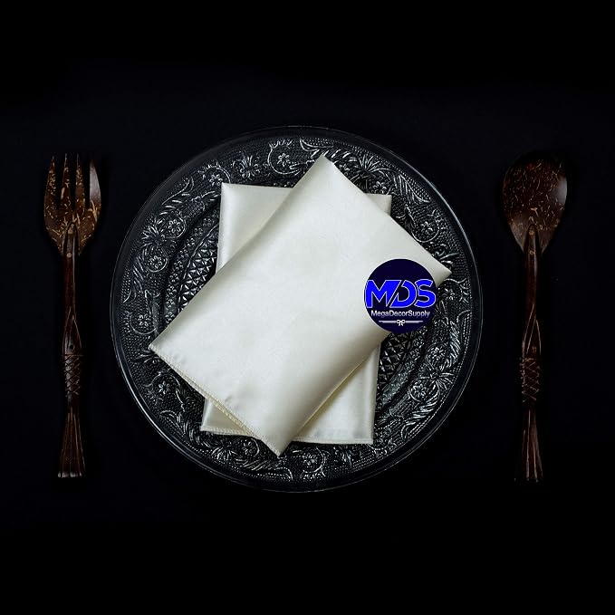 Set of 100 PCS Satin Napkin 12x12 Inch Square, Dinner Table Napkins for Wedding, Bulk Silky Sateen Cloth Napkins for Restaurant Banquet Graduation Birthday Party Decoration - Ivory - Image 5