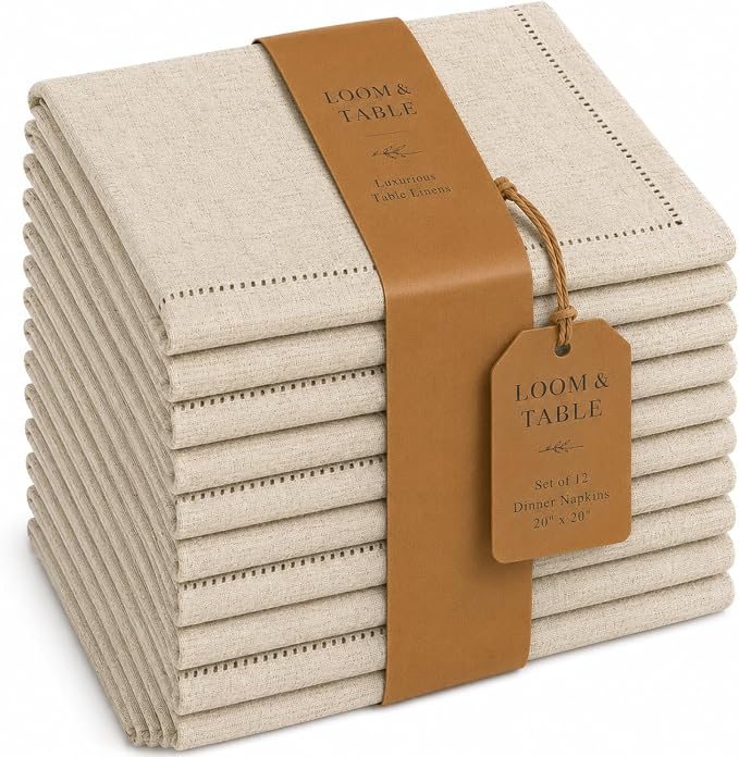 Hotel Natural Polyester Napkins by Loom & Table - Set of 12 - Elegant, Wrinkle-Resistant, Machine Washable – Luxury Napkin for Dining Room, Weddings, Dinner Parties, Holidays, Birthdays - 18 X 18 by LoomandTable