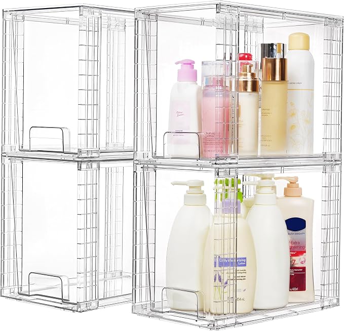 Vtopmart 4 Pack Clear Stackable Storage Drawers,9.7" High Plastic Organizers Bins for Skincare, Bathroom Supplies,Ideal for Cabinet,Undersink,Vanity,Kitchen,Pantry Organization - Image 4