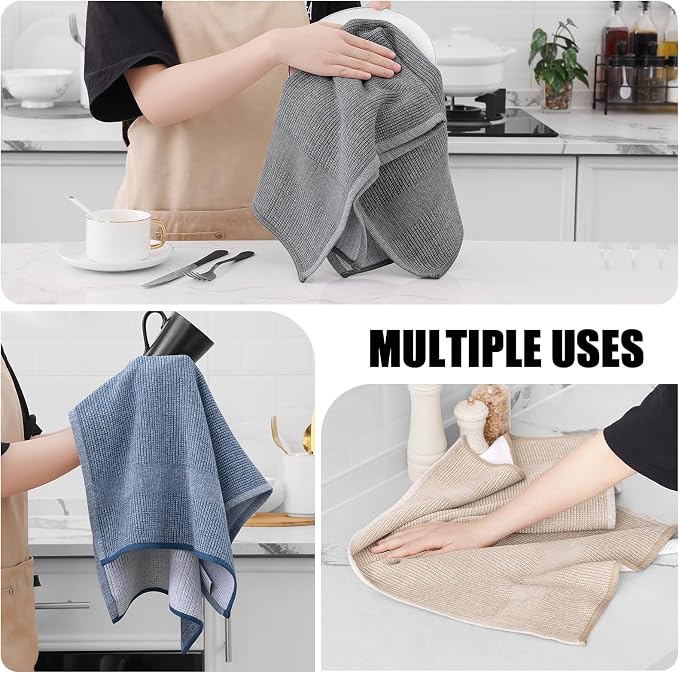 Homaxy 6-Pack Waffle Weave Kitchen Dish Cloths(12x12 Inches) and Flat and Terry Dish Towels(18”x 28”, 6 Pack), Large Cotton Kitchen Hand Towels - Image 5