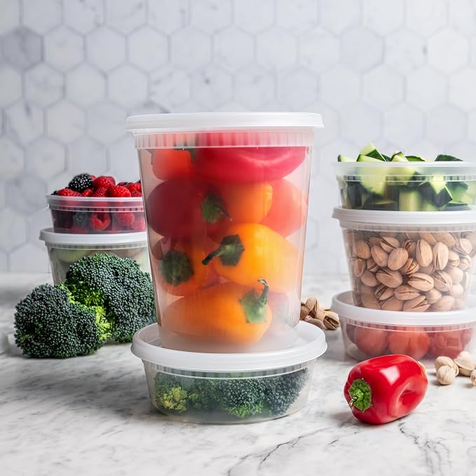 32 oz Deli Containers with Lids (240 Pack) Bulk – Plastic Quart Container with Lid Disposable 32oz freezer Soup & Food Storage Tall large Container 32 Ounce - Cups with Cover [240 Sets Case/Pack] - Image 7
