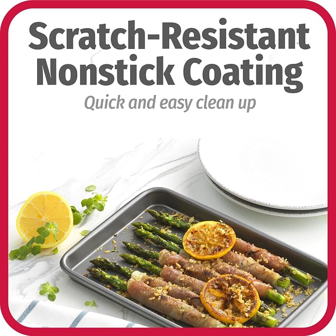 GoodCook Set of 2 Nonstick Steel 9" x 6" Toaster Oven Mini Baking Sheets with Racks, Gray - Image 4