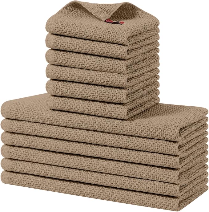 Homaxy 12 Pack 100% Cotton Kitchen Towels and Dishcloths Set, Tan | 12 x 12 Inches and 13 x 28 Inches Kitchen Towels Set, Ultra Soft Absorbent Dish Cloths for Washing Dishes by Homaxy