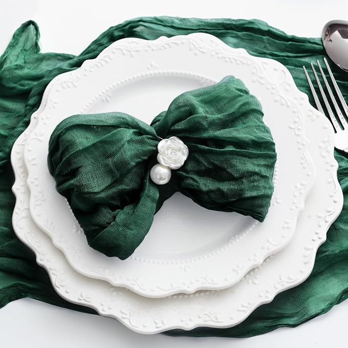 60 Pack Emerald Green Cheesecloth Napkins Washable 21x21 Inches Emerald Green Cloth Napkins for Wedding Set of 60 Dinner Table Napkins Bridal Baby Shower Rustic Boho Cotton Gauze Party Table Decor - Image 6