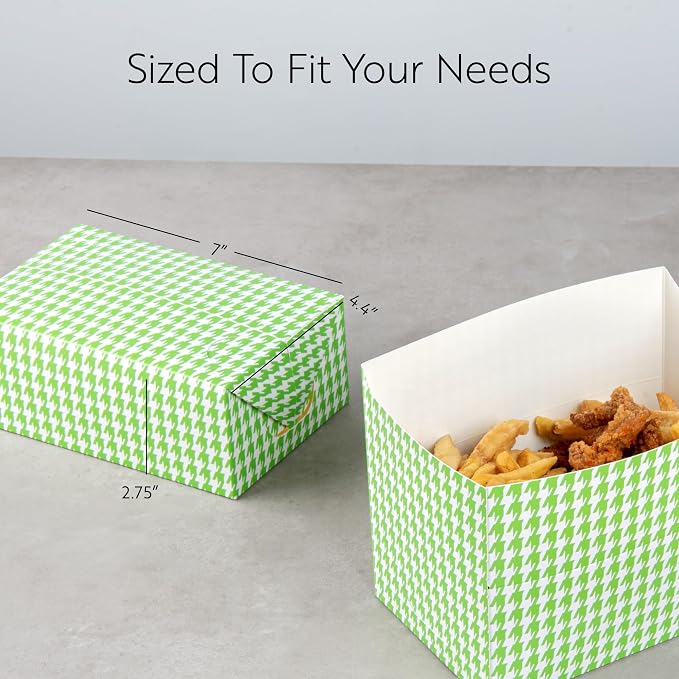 Bio Tek 47 Ounce To Go Boxes, 400 Rectangle Take Out Food Containers - Fast Top Closure, Disposable, Green Houndstooth Paper Carry Out Containers, For Burgers Or Fried Chicken - Restaurantware - Image 2