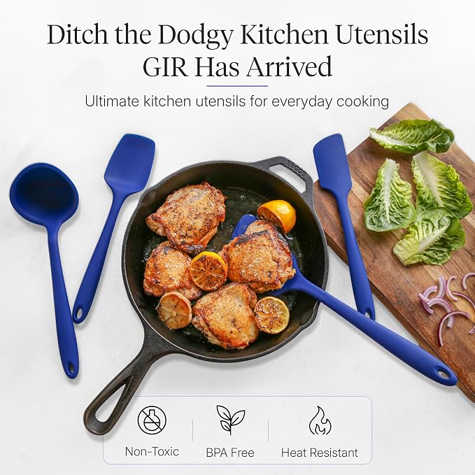 GIR: Get It Right 5-Piece Silicone Ultimate Kitchen Utensils Set - Ladle, Spatula, Flip, Spoon & Spoonula - Non-Toxic Cooking Utensils for Nonstick Cookware, Cooking and Baking - Navy - Image 2