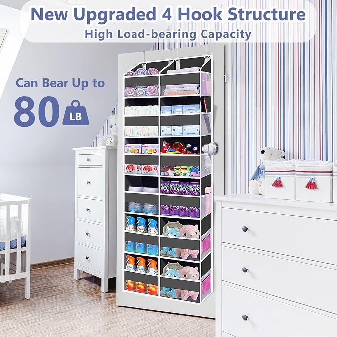 Heavy Duty Over The Door Organizer 6 Tiers, Extra Large Behind Door Storage of 12 Big Front & 12 Mesh Pockets, 80lb Weight Capacity, Hanging Doors Storage for Closet Bedroom Nursery, Gray - Image 4