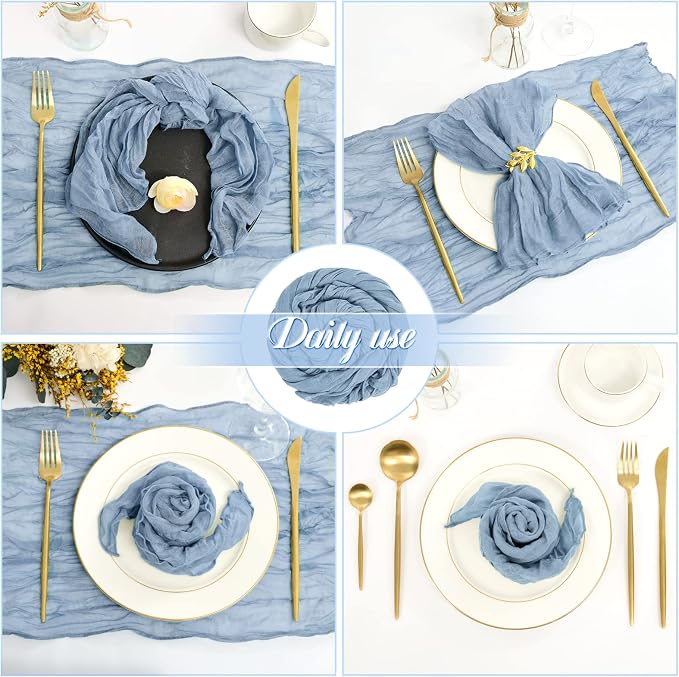fani 60 Pack Gauze Cheesecloth Napkins, 20 x 20 in, Dusty Blue | Wrinkled Table Napkins, Soft Cotton, Rustic Decorative, Weddings, Party, Dinner Table, Everyday Use - Image 7