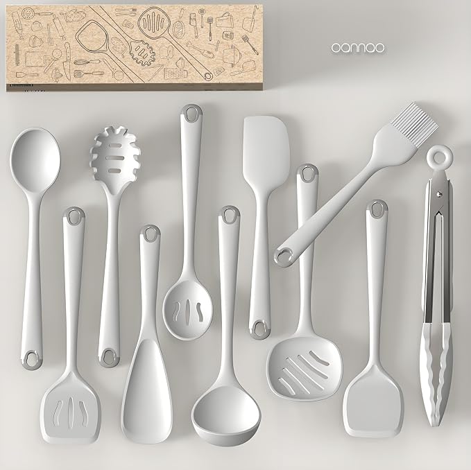 Silicone Kitchen Utensils Set,Utensils Sets for Cooking, Dishwasher Safe | Seamless Spatula Set for Nonstick Cookware, BPA-Free,Heat Resistant up to 600°F, Housewarming Gift, Cream White - Image 2