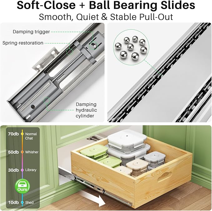 Pull Out Cabinet Organizer, Soft Close Slide Out Solid Wooden Drawers(15"W X 21"D x 6.2''H), Heavy Duty Full-extension Roll Out Shelves for Kitchen Cabinets,Pantry & Closet Organizers and Storage - Image 5