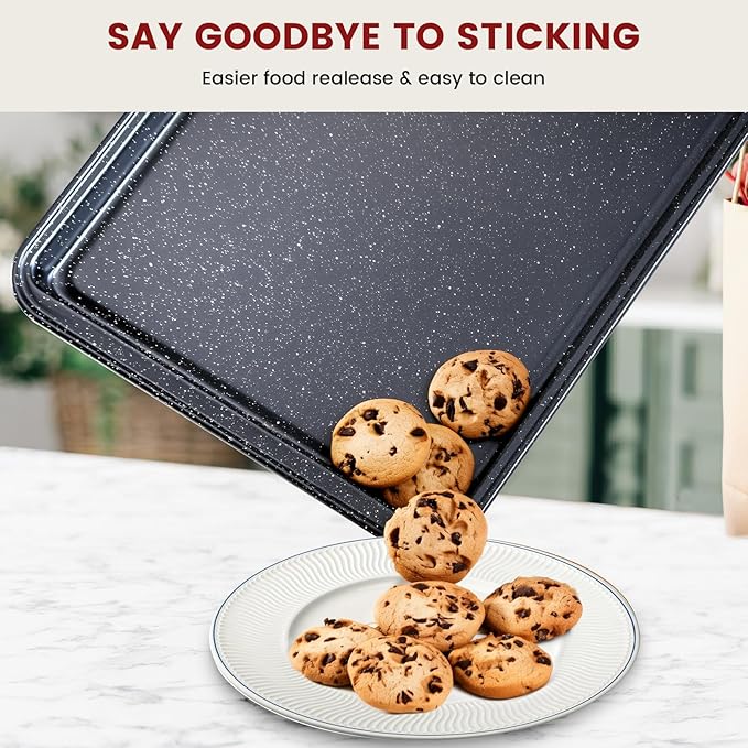 Terlulu 10-Piece Baking Pans Set, Bakeware Sets Nonstick, Baking Set for Oven Cooking, Stackable Carbon Steel Set Include Cookie Sheets, Muffin Pan, Cake Pan, Pizza Pan, Loaf Pan, Roasting Pan, Black - Image 6